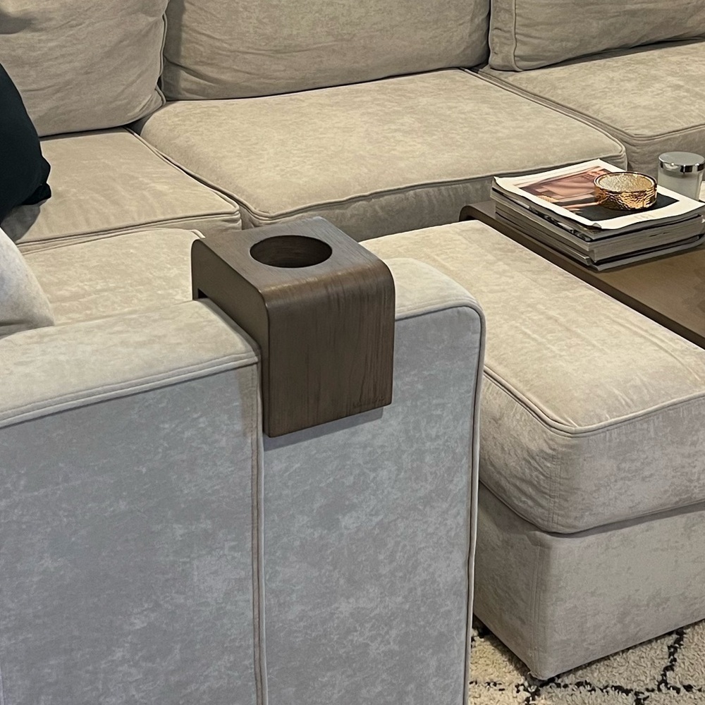 Lovesac Sactionals straight arm drink holder- weathered Ash wooden cupho…